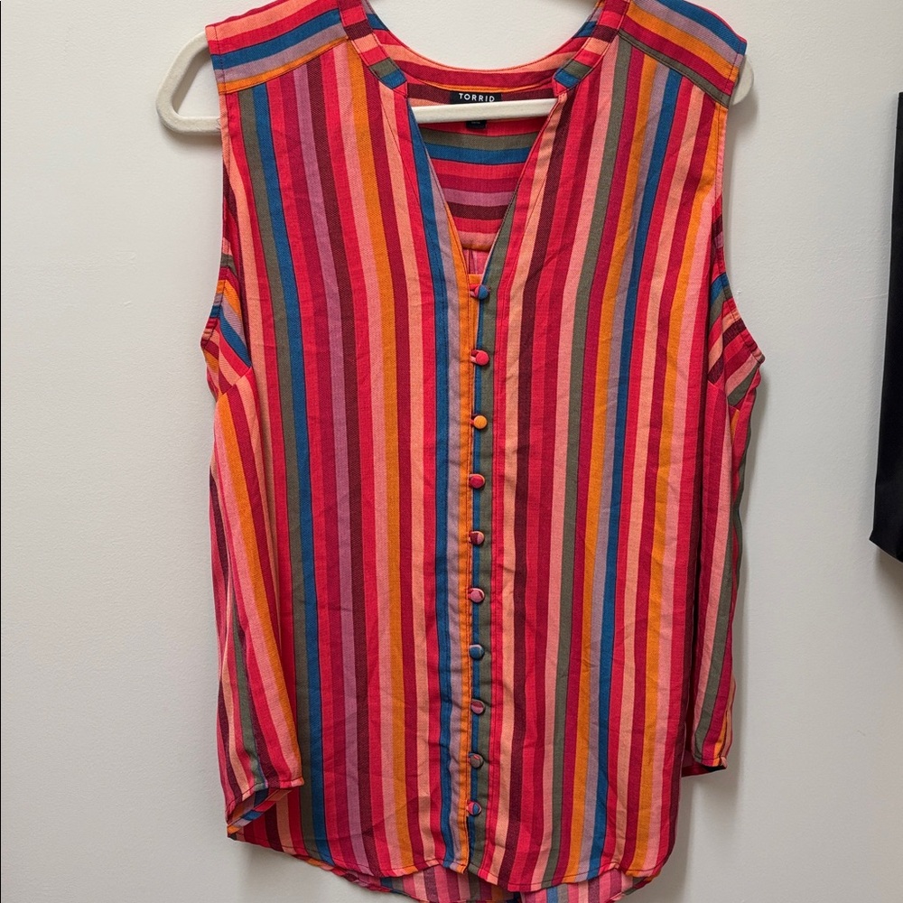 Torrid Colorful Striped Button-Front Top